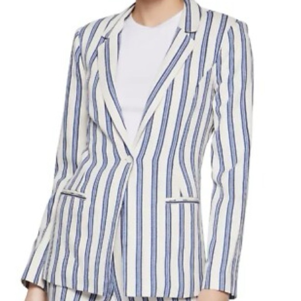 BCBGeneration Navy White Striped Single Button Blazer Jacket Size XS